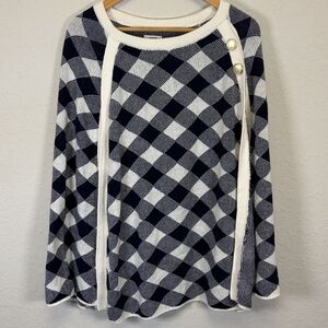 Crown & Ivy One Size Navy/Ivory Plaid Poncho Cape